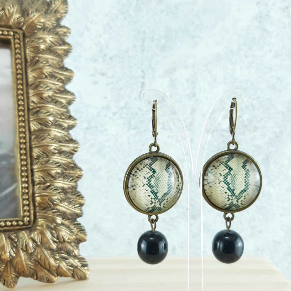 Boucles D'oreilles Pendantes Jaspe Flocon – Acier Inoxydable – Création Unique Atelier Lunaire